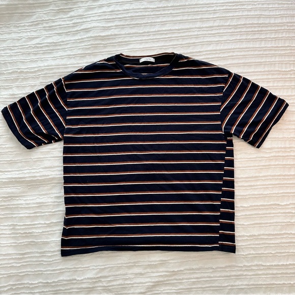 Boxy OversizedStriped Navy, Brown and White T-Shirt - Picture 1 of 14